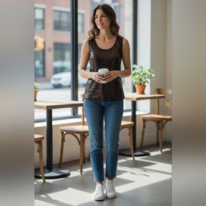 Jones New York Glittery Glitzy Silver Sequined Top